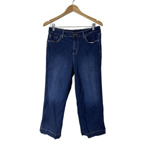 Belle by Kim Gravel Tripleluxe Crop Jeans Sz 12 Dark Wash Stretch Logo Beach
